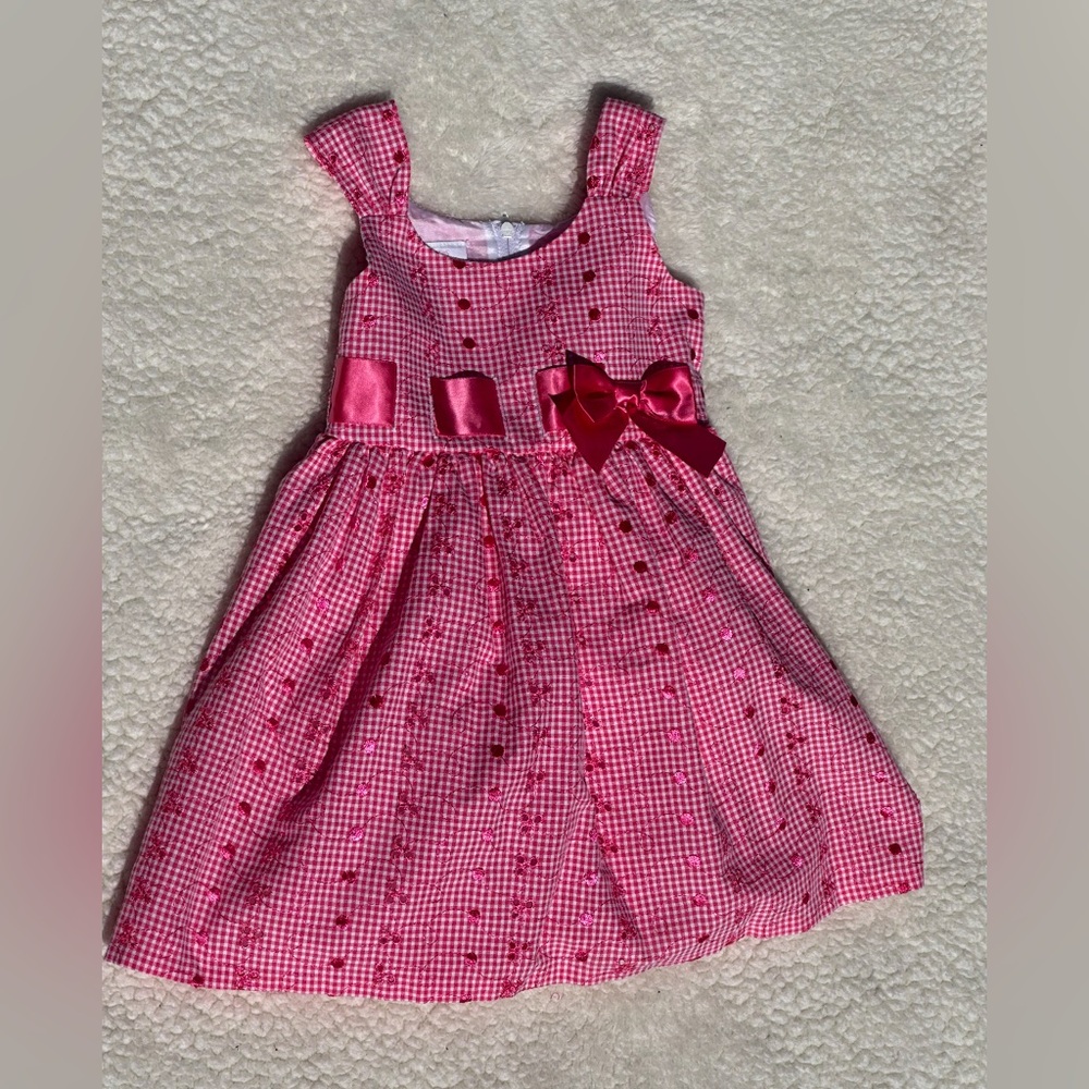 Girls' Pink Gingham Bow-Accent Dress